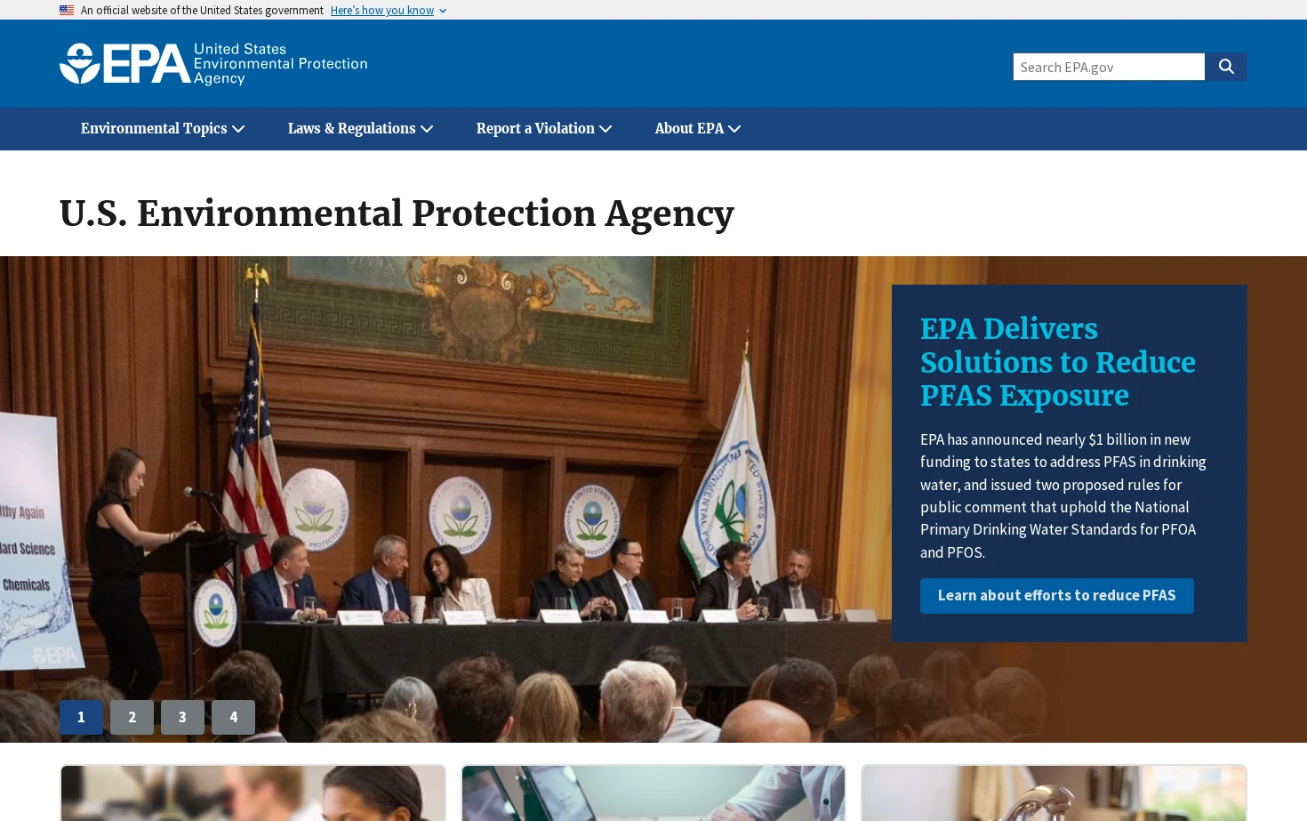U.S. Environmental Protection Agency 页面快照